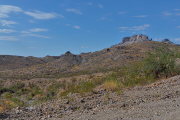 Fototapeta na wymiar Arizona desert and Mount Nutt view from Sitgreaves Pass on historic Route 66 between Oatman and Kingman