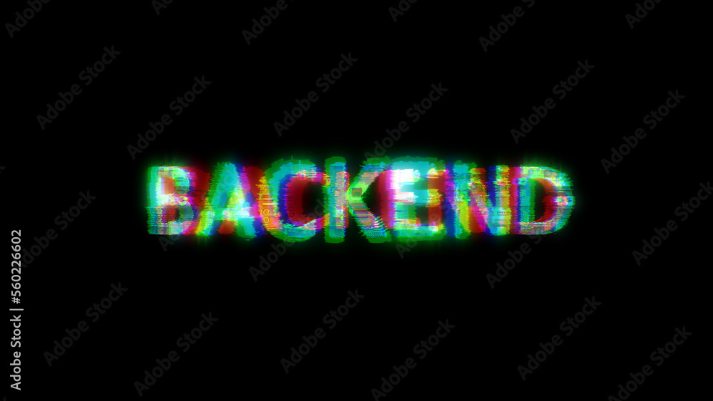 Poster cybernetical text backend with massive chromatic aberrance distortion, isolated - object 3d renderin