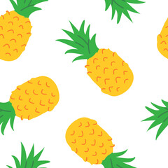 Seamless pattern with pineapples. Tropical summer vector background with exotic fruits