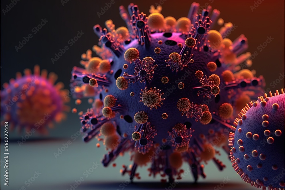 Poster a group of purple and yellow balls with holes in them on a table top with a black background and a r
