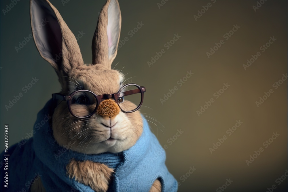 Aufkleber a rabbit wearing glasses and a sweater with a nose patch on it's nose and a nose patch on its nose, 