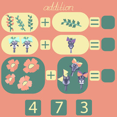 count the flowers and birds in the picture and put the right number