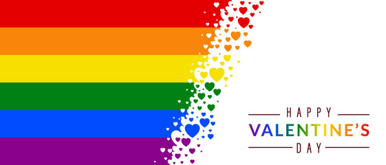 Beautiful greeting card for Valentine's Day with rainbow hearts. LGBT