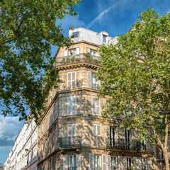 Paris, beautiful buildings in the 11e district, typical facades
