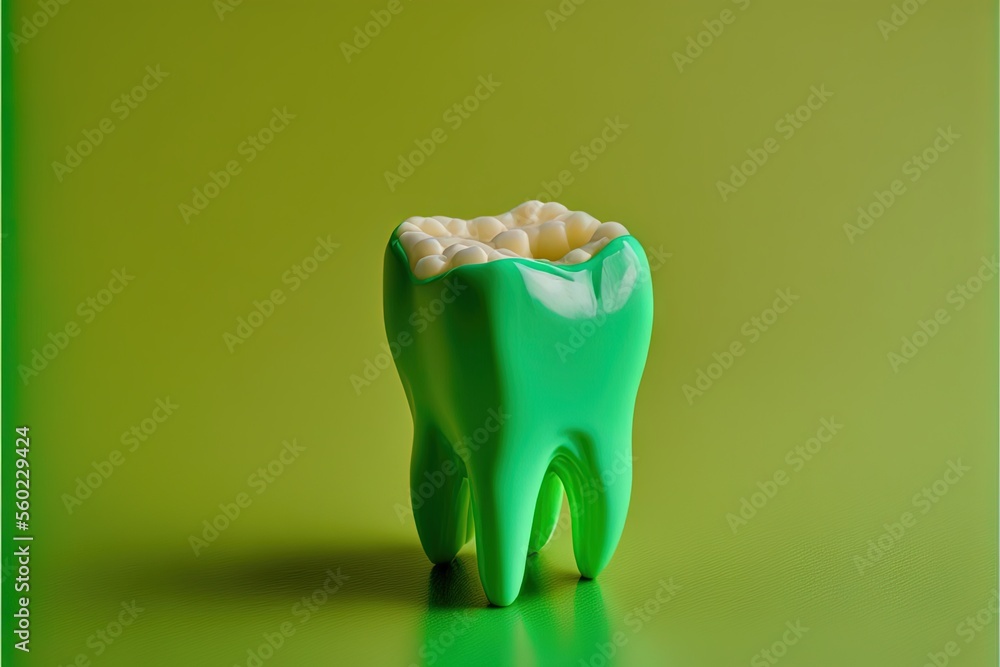Poster a toothbrush holder with toothpaste in it on a green background with a green rectangle around it and