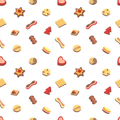 Seamless pattern with cookies. Vector color illustration on the white background.
