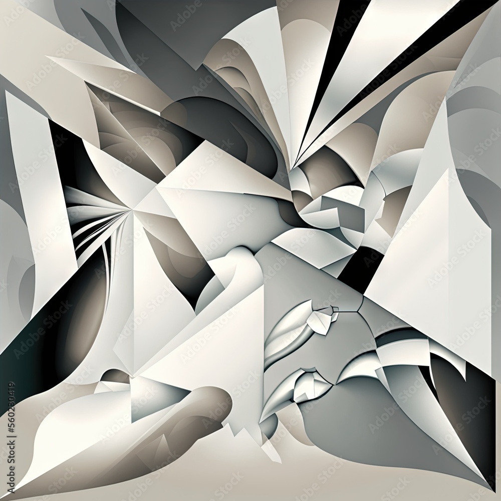 Poster a digital painting of a white and black abstract design with a black and white background and a whit