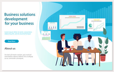 Training staff, corporate meeting, teamwork, business seminar. Employees training, co-working. Creative solution for business development website template. Coleagues working with data analysis