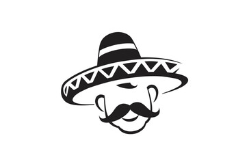 Creative Mexican Sombrero Mustache Head Traditional Logo Vector Design