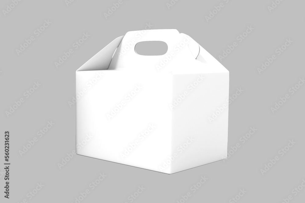Poster empty blank white gift box with handle mockup for cake. cardboard packaging container template for c