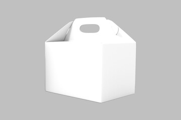 Empty blank White gift box with handle mockup for cake. Cardboard Packaging Container Template for cup cake. 3d rendering.