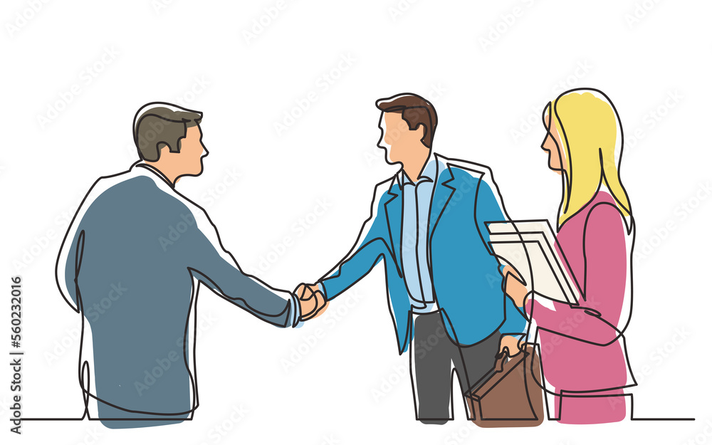 Poster continuous line drawing business meeting with handshake - png image with transparent background