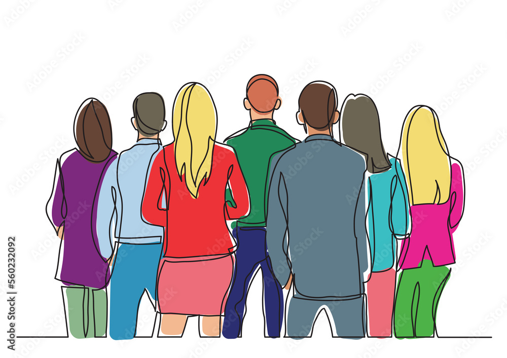 Poster continuous line drawing business standing with their backs turned - png image with transparent backg