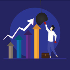 Businessman fighting with problems, businessman boxing concept