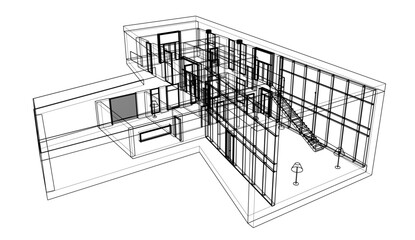 house building sketch architecture 3d illustration