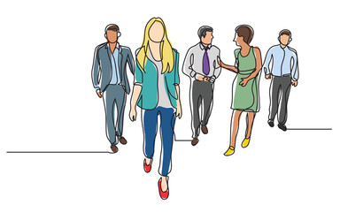 continuous line drawing business team walking together professionals  - PNG image with transparent background (1)