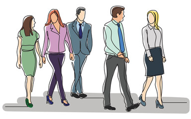 Fototapeta na wymiar continuous line drawing business team walking together professionals - PNG image with transparent background