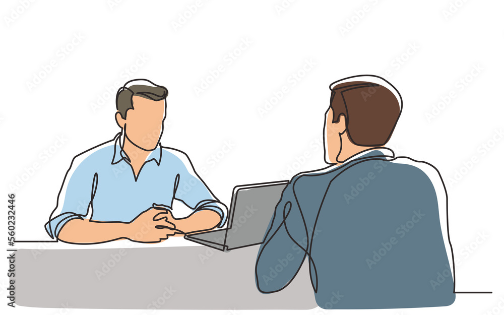 Poster continuous line drawing job interview scene - png image with transparent background