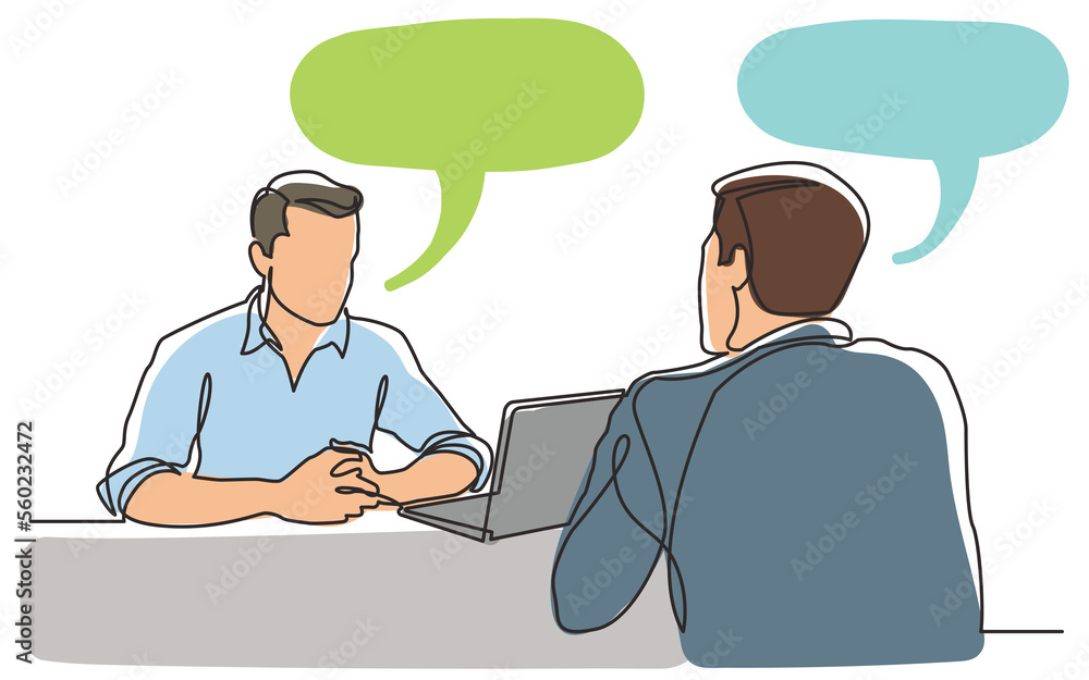 Poster continuous line drawing job interview scene professionals - png image with transparent background
