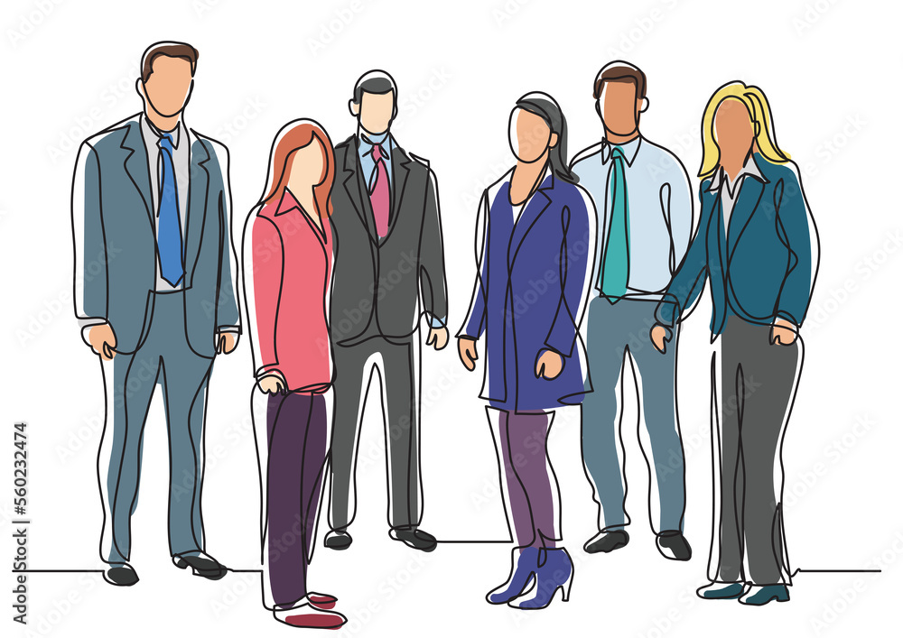 Poster continuous line drawing large group business professionals - png image with transparent background