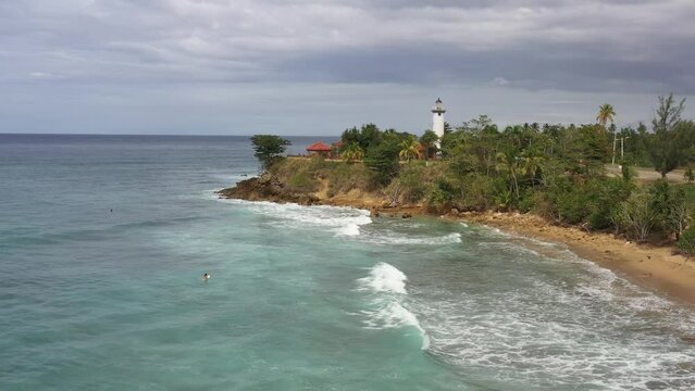 Aerial flight over Lighthouse, Rincon Puerto Rico