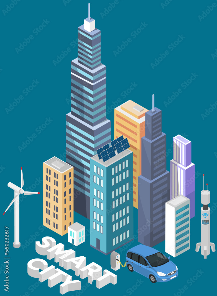 Poster smart city concept of integrating several information and communication technologies and internet of