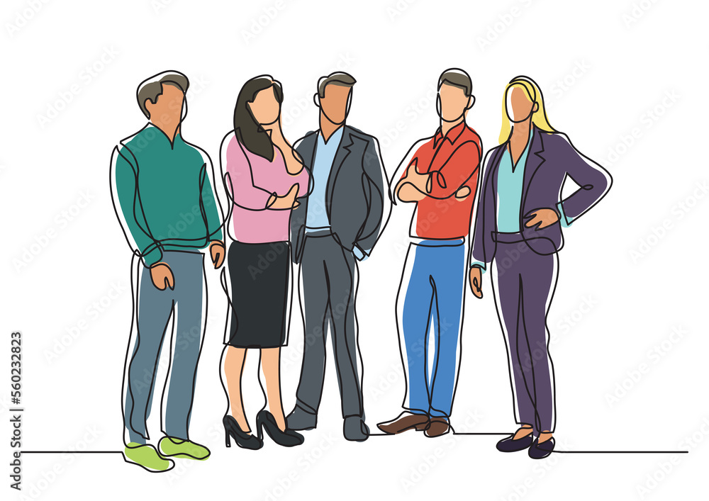 Poster continuous line drawing standing team of professionals - png image with transparent background