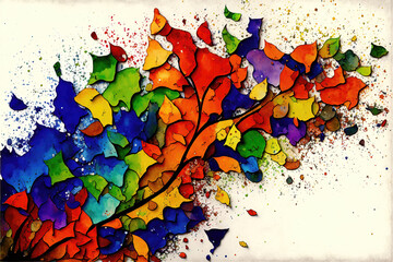splashes as leaves in a modern pop art style, pattern for autumn, generative ai technology
