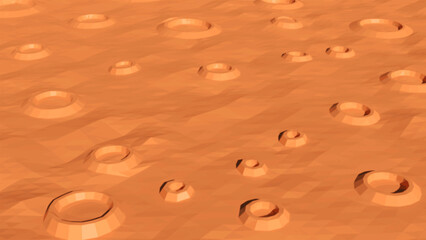 3d Alien planet surface with craters. Vector illustration.
