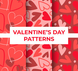Naklejka premium Collection Of Handdrawn Patterns For Valentines Package Vector Illustration With Hearts