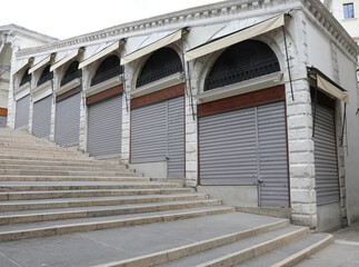 Closed shop shutters in Venice due to the economic crisis and recession in Venice Italy