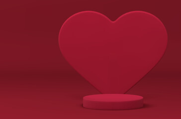 3d podium red heart romantic stage basic foundation arena Valentines wedding presentation vector