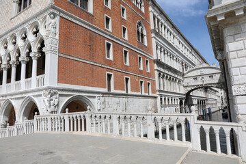 rare image of the balustrade and the incredibly empty Bridge of Sighs in Venice Italy during the...