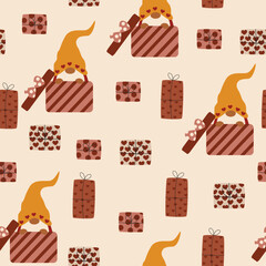 seamless pattern with valentine gnome