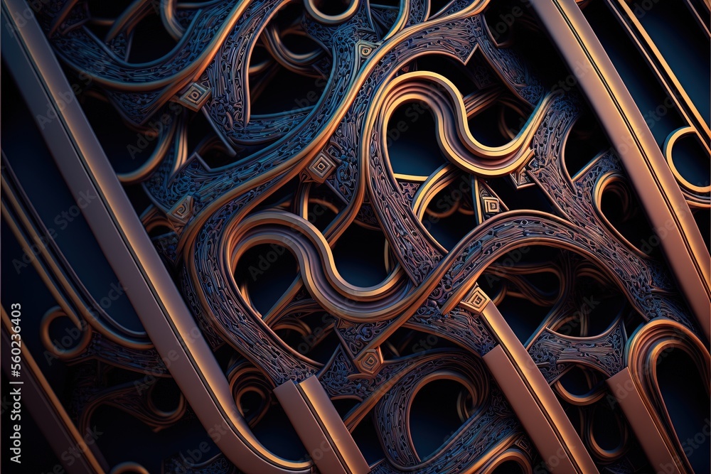 Aufkleber a close up of a bunch of metal objects with a black background and a blue background with a gold bor