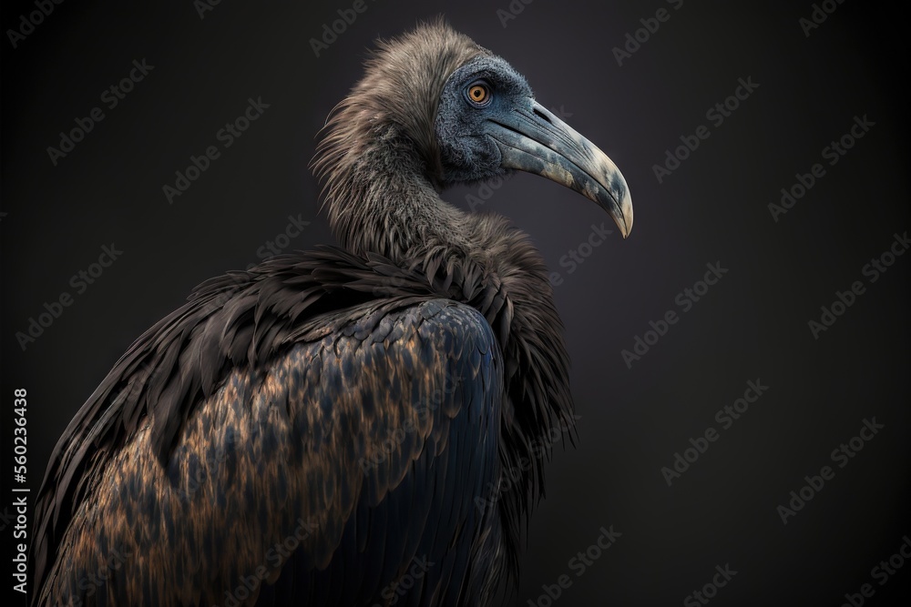 Poster a large bird with a very long beak and a black background is shown in this image, it is looking to t