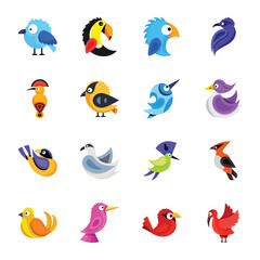 Colorful Set of Birds Stickers 

