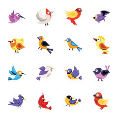 Hand Drawn Flat Icons of Bird Species

