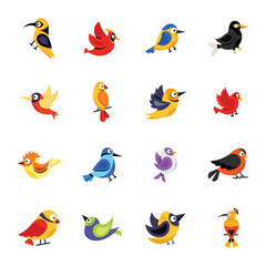Birds and Aves Flat Sticker Icons
