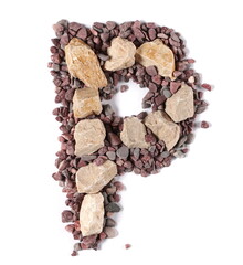 Stone in shape letter P, rock isolated on white, clipping path