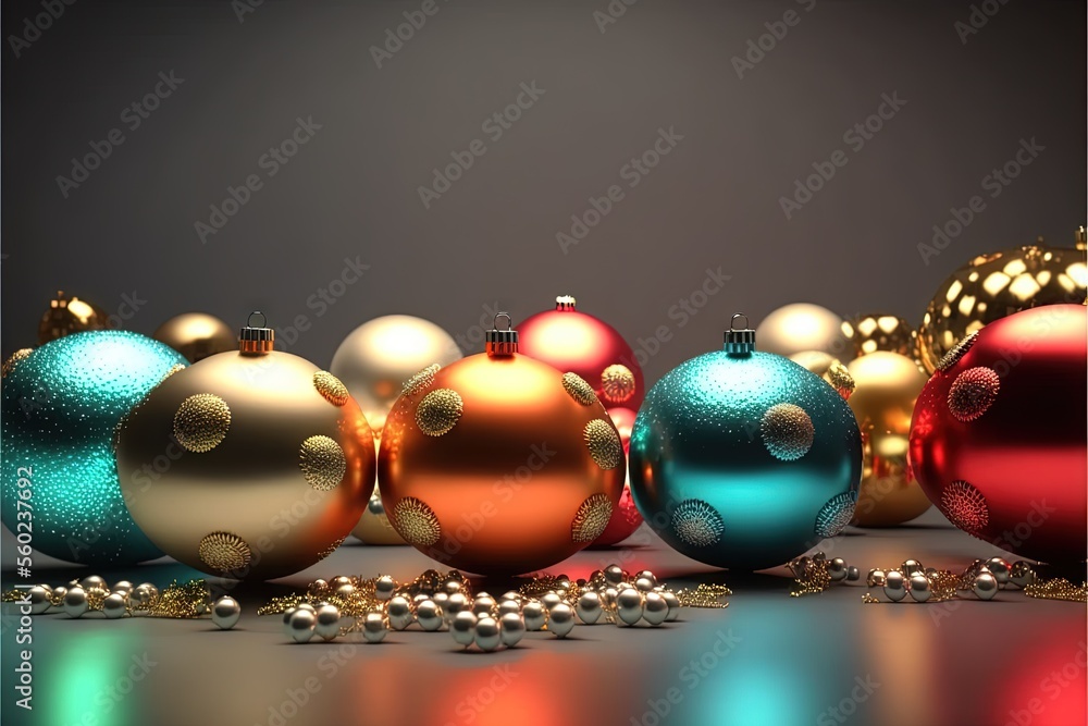 Aufkleber a row of christmas ornaments sitting on top of a table next to a wall with a black background and a 