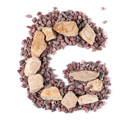 Stone in shape letter G, rock isolated on white, clipping path