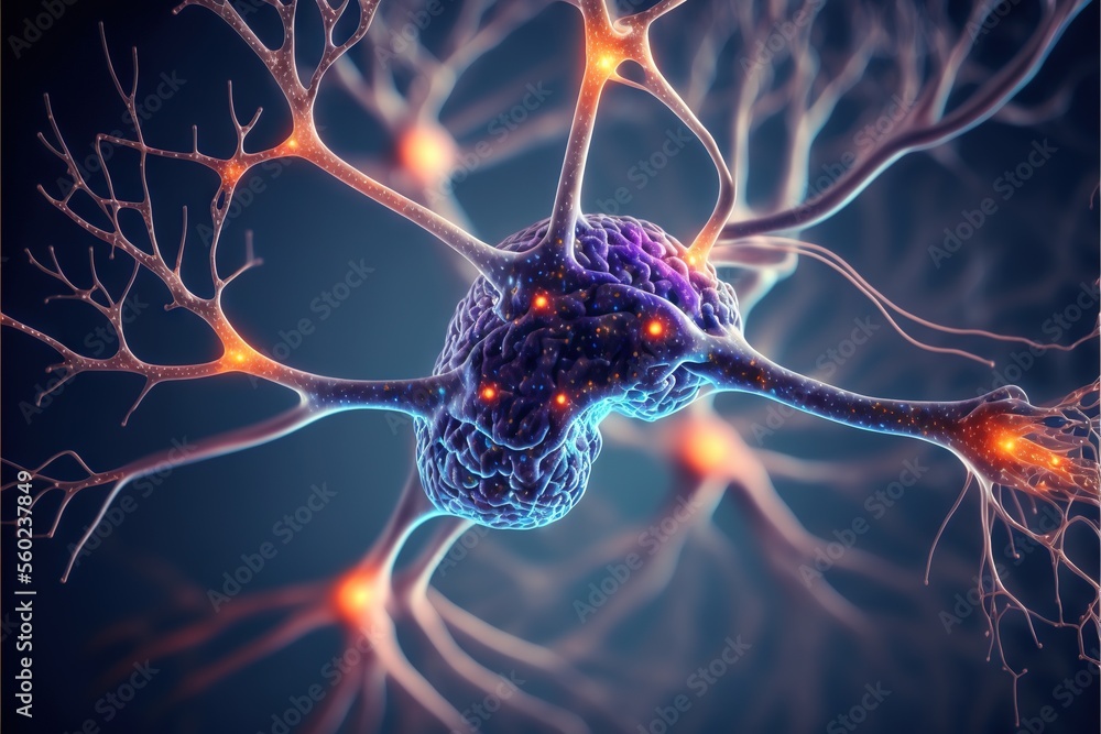 Poster a computer generated image of a neme with many branches and glowing lights on it's body and brain ar