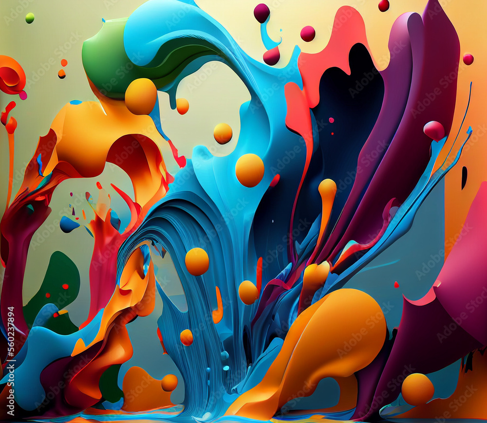 Wall mural splash 3d poster modern background. liquid forms