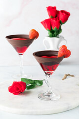 Valentine's Day cocktails against a light background.