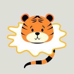 little tiger cub cartoon character, head and tail. Vector illustration isolated