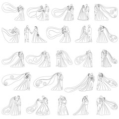 bride and groom collection sketch ,outline isolated vector