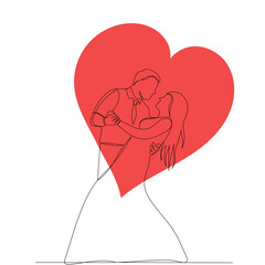 bride and groom wedding continuous line drawing