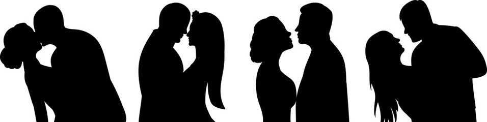 portrait of man and woman, bride and groom silhouette design vector isolated