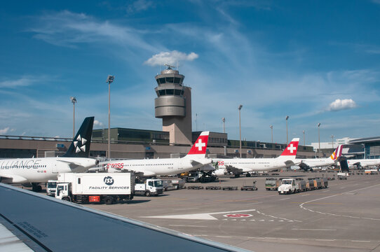 Zurich, Switzerland - July 29, 2015: Zurich  International  airport (ZRH) in Switzerland